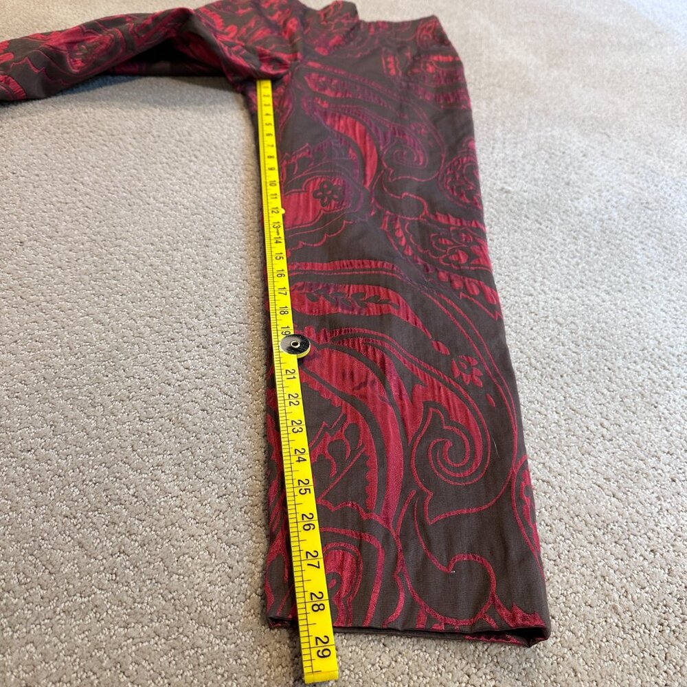 Lafayette 148 Brown Pants Red Paisley Embossed Boho Side Zip Elastic Waist Sz 6